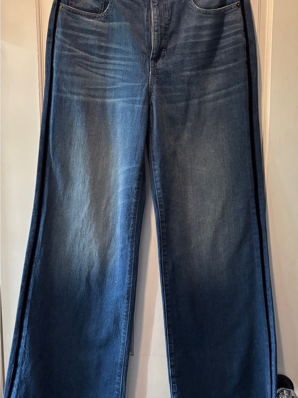 J. Crew high-rise semi-stretch trouser Jeans with black ribbon trim